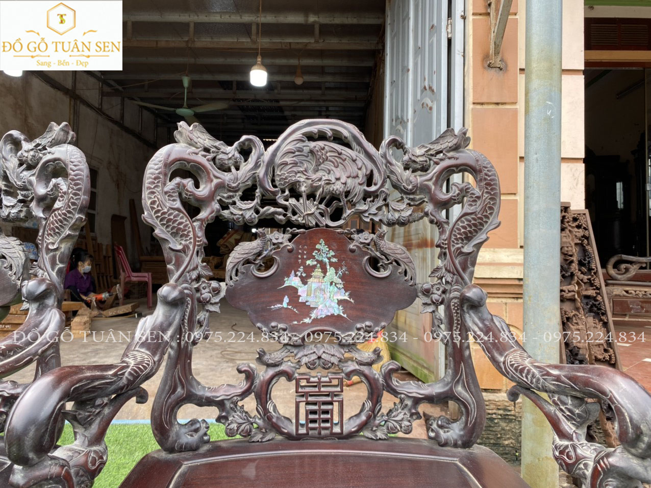 Hình ảnh chi tiết về bộ bàn ghế khánh rồng 7 món 